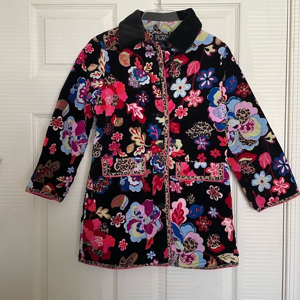 Vintage The Children's Place Floral Raincoat Black & Pink with Cheetah Print NWT